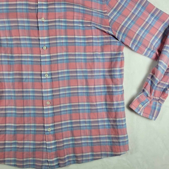 Faherty Button Up Long‎ Sleeve Shirt Men's XL Plaid Blue Pink White Comfort - Picture 7 of 13